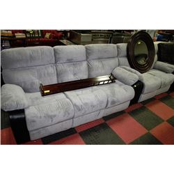 GREY W/ BLACK ACCENT FABRIC RECLINING SOFA & LOVE