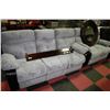 Image 1 : GREY W/ BLACK ACCENT FABRIC RECLINING SOFA & LOVE