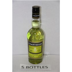 FIVE 375ML BOTTLES CHARTREUSE FRENCH LIQUEUR 40%