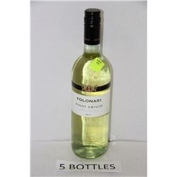 FIVE 750ML BOTTLES FOLONARI PINOT GRIGIO 2013