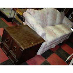 WHITE FABRIC FLORAL SOFA SOLD WITH 2 DOOR END