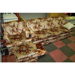 ESTATE FLORAL SOFA CHAIR AND 2 OTTOMANS