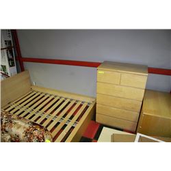 BED FRAME, 5 DRAWER CHEST & 3 DRAWER CHEST