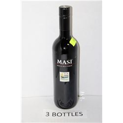 3-750ML BOTTLES OF MASI 2013 RED WINE 12%