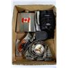 Image 1 : BOX W/FLASK, BELT BUCKLE, BINOCULARS,