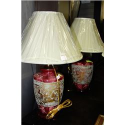 PAIR OF RED/GOLD PORCELAIN LAMPS