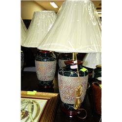 PAIR OF GREEN/GOLD PORCELAIN LAMPS