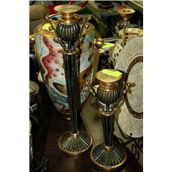 PAIR OF GREEN/CHARCOAL FINISH CANDLEHOLDERS