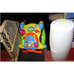 ELECTRONIC TODDLER WALKER, DIAPER PALE & BABY GATE
