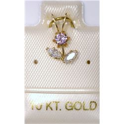 10K Gold Pink & White Cubic Zirconia Pendant