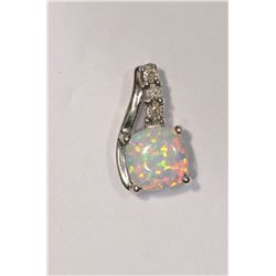 Sterling Silver Created Opal & Diamond Pendant