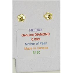 14K Gold Diamond Earrings with Mother of Pearl Jacket