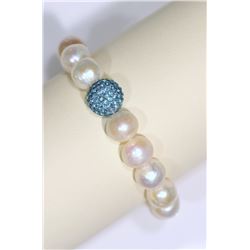 Sterling Silver Freshwater Pearl & Cubic Crystal Bracelet