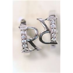 Sterling Silver Cubic Zirconia “R” Hoop Earrings