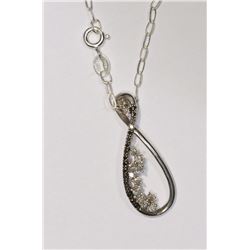 Sterling Silver Black Diamond (0.10ct) & White Diamond (0.12ct) Pendant Necklace
