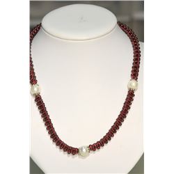 Sterling Silver Garnet & Pearl Necklace