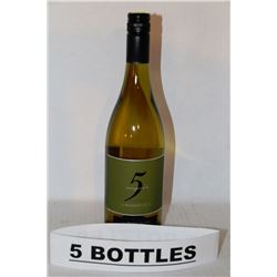 5 BOTTLES OF 5 VINEYARDS PINOT BLANC WHITE WINE