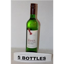 5 BOTTLES OF THE BISHOP OF REISLING WHITE WINE