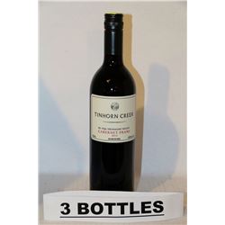 3 BOTTLES OF TINHORN CREEK CABERNET FRANC RED WINE