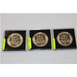 THREE ONE HALF OZ. .999 SILVER U.S. COINS