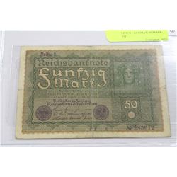 1919 POST WW1 GERMAN 50 MARK BANK NOTE