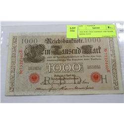 1910 WW1 ERA GERMAN 1000 MARK BANK NOTE