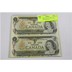 1973 SCARCE UNCUT SHEET OF 2 BANK OF CANADA $1
