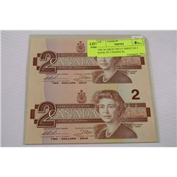 1986 SCARCE UNCUT SHEET OF 2 BANK OF CANADA $2