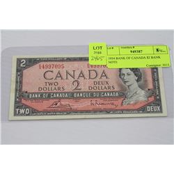1954 BANK OF CANADA $2 BANK NOTE