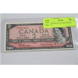 1954 BANK OF CANADA $2 BANK NOTE