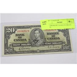 1937 BANK OF CANADA $20 BANK NOTE
