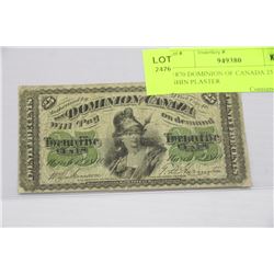 1870 DOMINION OF CANADA 25 CENT SHIN PLASTER