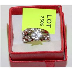 WHITE GOLD PLATED W/ CZ STONES WEDDING SET SIZE 6