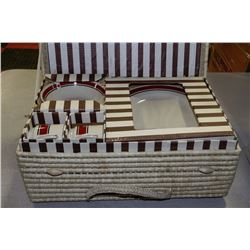1960 CAMPING BASKET WITH DISHES ETC.