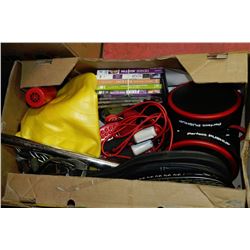 BOX W/EXERCISE EQUIP., VIDEOS, RAQUETS,