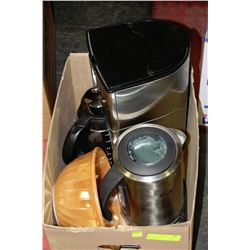 BOX W/ OSTER COFFEE MAKER, KETTLE, FIRE