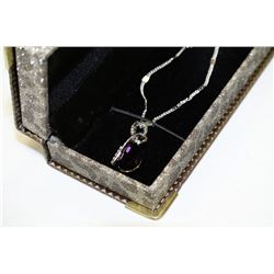 NECKLACE WITH SWAROVSKI CRYSTAL PENDANT - PURPLE