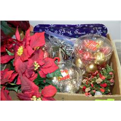 BOX W/CHRISTMAS BULBS, LIGHTS,