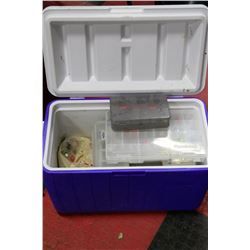 COLEMAN BLUE AND WHITE CAMP COOLER WITH TACKLE