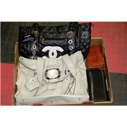 BOX OF BRAND NAME PURSES AND WALLETS