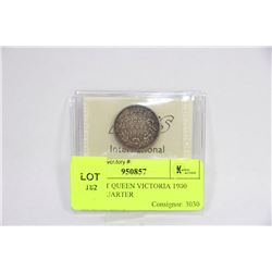 ICCS CERT QUEEN VICTORIA 1900 SILVER QUARTER