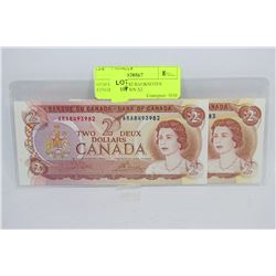 GEM UNC 1974 $2 BANKNOTES CONSECUTIVE S/N X2