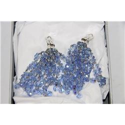 SHERMAN BLUE AURORA BOREALIS 12 STRAND DROP CLIP ON