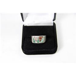 MENS VINTAGE .925 STERLING WITH ENAMEL INLAY RING