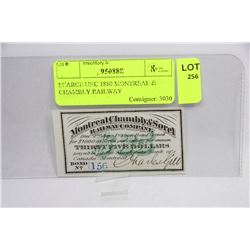 SCARCE UNC 1880 MONTREAL  CHAMBLY & SOREL  RAILWAY COMPANY