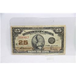 1923 CANADIAN 25 CENT SHINPLASTER