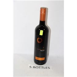 FIVE 750ML BOTTLES OF COPPER MOON MERLOT 12.5%