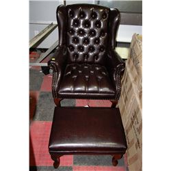 NEW BROWN LEATHERETTE PARLOR CHAIR WITH OTTOMAN