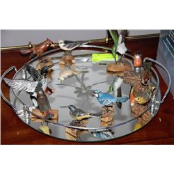 BIRD ORNAMENT COLLECTION ON MIRRORED TRAY
