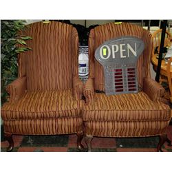 2 RECOVERED WING BACK CHAIRS